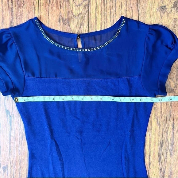 Express Blue Short Sleeve Mesh Formal Dressy Business Casual Blouse Extra Small - Picture 12 of 14